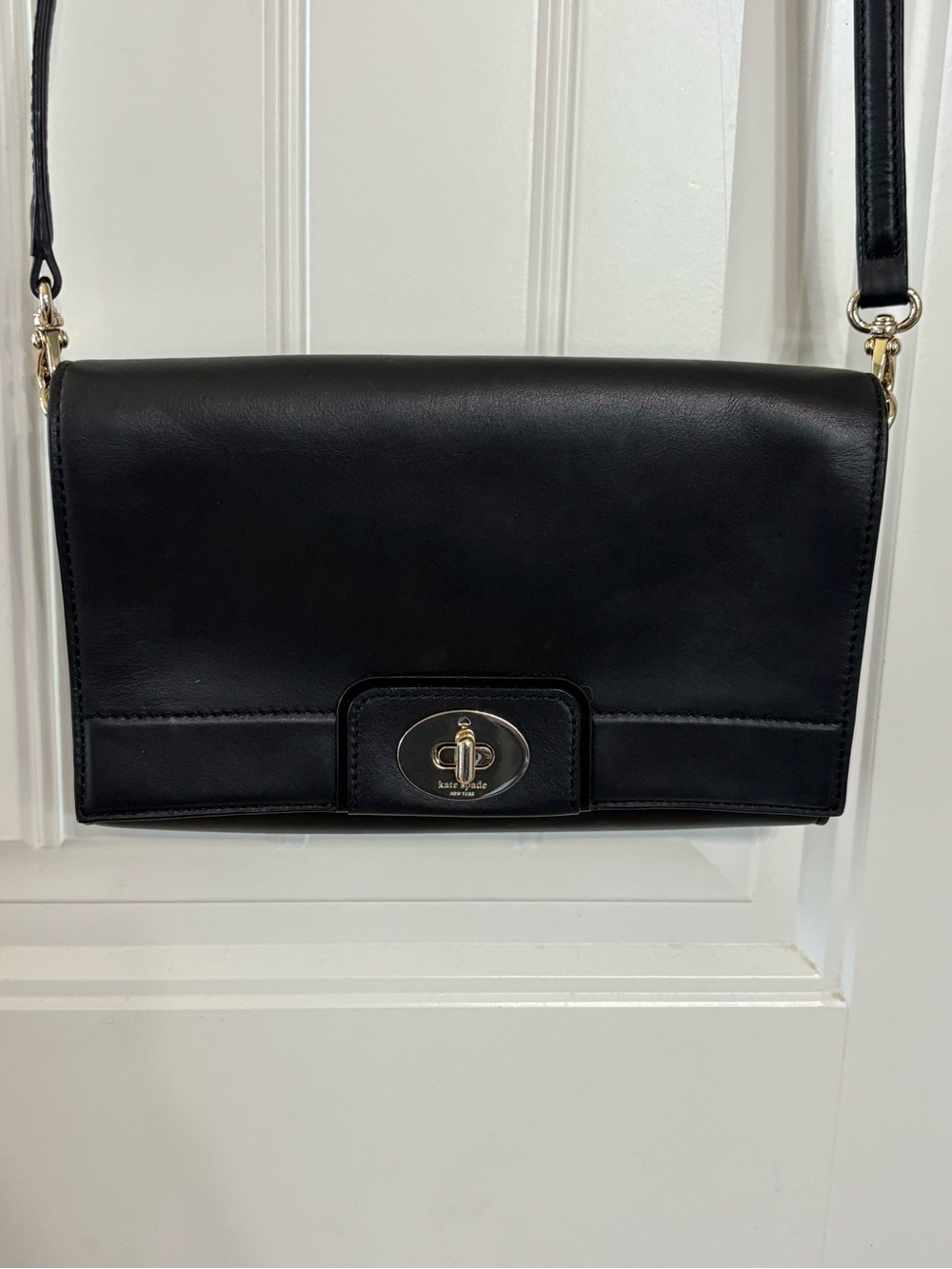 kate spade Black Leather Crossbody with Gold Turnlock